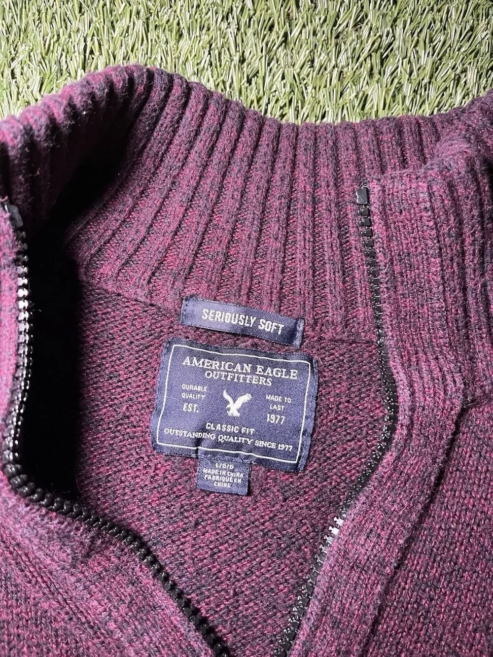 American Eagle Outfitters Purple Knit Mock Neck Sweater Men's Size L